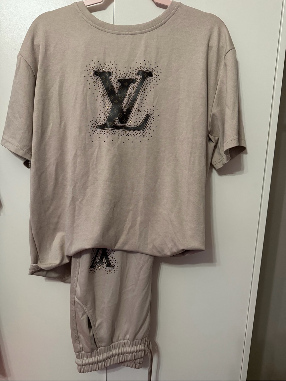 Luxury Beige Logo  Set - Designer-Inspired Women’s set, tag l size, but it is XL